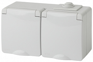  11-2604-03 ЭРА Розетка 2х2P+E гориз. IP65, шторки, 16A-250В, ОУ, серый (5/50/1000)