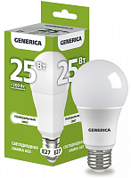  Лампа светодиодная A65 груша 25Вт 230В 4000К E27 GENERICA