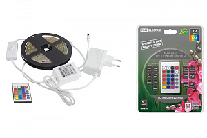  Комплект светодиодной ленты SMD5050-30 LED/м-12 В-7,2 Вт/м-IP65-RGB (3 м), 18 Вт, IR-контроллер TDM