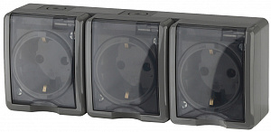  11-2406-03 ЭРА Розетка 3х2P+E IP54, шторки, 16A-250В, ОУ, серый (5/50/800)