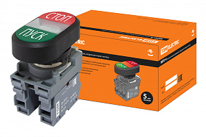  Кнопка двойная MPD4-11С (зеленая/красная) (LED) в сборе d22мм/220В (ПУСК/СТОП) линза прозрачная TDM