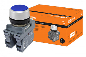  Кнопка с фиксацией MP2-20L в сборе d22мм 1з+1р синяя TDM