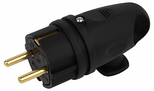 Вилка ЭРА VX11-B-IP44 каучуковая c заземлением 16А IP44 с кольцом угловая черная