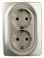  12-2106-04 ЭРА Розетка 2X2P+E Schuko, 16A-250В, IP20, Эра12, шампань (10/100/1600)