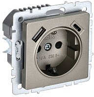  BRITE Розетка 1-местная с заземлением с защитными шторками 16А с USB A+C 18Вт РЮш11-1-БрШ шампань IEK