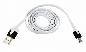  Кабель USB-A – micro USB, 2,4А, 1м, белый, плоский REXANT
