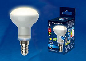  LED-R50-6W/WW/E14/FR PLS02WH Лампа светодиодная. Форма «Рефлектор», матовая. Серия Sky. Теплый белый свет. Картон. ТМ Uniel.