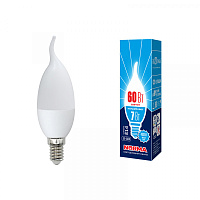  LED-CW37-7W/WW/E14/FR/NR Лампа светодиодная. Форма "свеча на ветру", матовая. Серия Norma. Теплый белый свет (3000K). Картон. ТМ Volpe