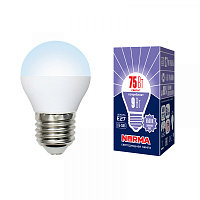  LED-G45-9W/DW/E27/FR/NR Лампа светодиодная. Форма "шар", матовая. Серия Norma. Дневной белый свет (6500K). Картон. ТМ Volpe