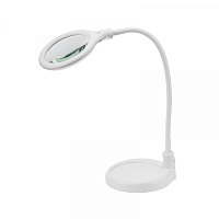  Лупа настольная 3D с подсветкой 30 SMD LED, подставка+прищепка, ø95мм, белая REXANT