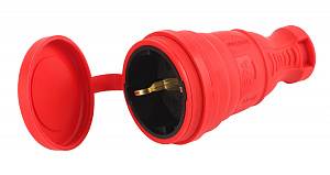  Розетка ЭРА R8-RED-IP44 каучуковая c заземлением прямая 16A IP44 красная
