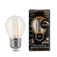  Лампа Gauss Filament Шар 5W 420lm 2700К Е27 диммируемая LED 1/10/50