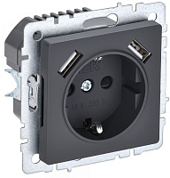 BRITE Розетка 1-местная с заземлением с защитными шторками 16А с USB A+A 5В 2,1А РЮш10-1-БрГ графит IEK