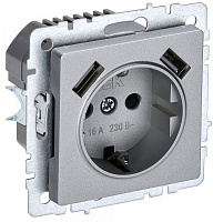  BRITE Розетка 1-местная с заземлением с защитными шторками 16А с USB A+A 5В 2,1А РЮш10-1-БрА алюминий IEK
