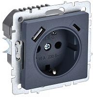 BRITE Розетка 1-местная с заземлением с защитными шторками 16А с USB A+C 18Вт РЮш11-1-БрМ маренго IEK