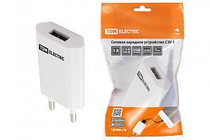  Сетевое зарядное устройство, СЗУ 1, 1 А, 1 USB, белый, TDM