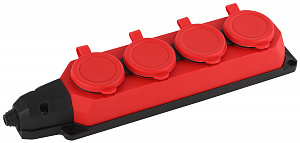  Колодка ЭРА K-4e-RED-IP44 каучуковая с заземлением 4 розетки 16A IP44 красная