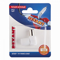  Разъем антенный, штекер TV угловой, RG-6, белый, 1 шт, REXANT