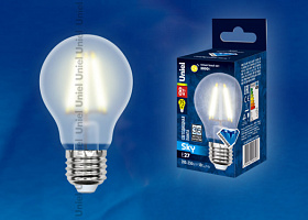  LED-A60-8W/WW/E27/FR PLS02WH Лампа светодиодная. Форма "A", матовая. Серия Sky. Теплый белый свет. Картон. ТМ Uniel.
