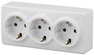  11-2208-01 ЭРА Розетка 3х2P+E Schuko, 16A-250В, IP20, ОУ, Эра Эксперт, белый (6/60/1200)