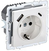  BRITE Розетка 1-местная с заземлением с защитными шторками 16А с USB A+C 18Вт РЮш11-1-БрБ белый IEK