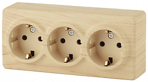  11-2209-11 ЭРА Розетка 3х2P+E Schuko со шторками, 16A-250В, IP20, ОУ, Эра Эксперт, сосна (6/60/1200)
