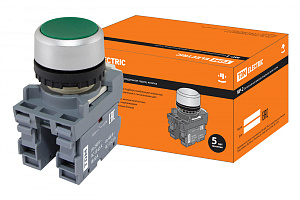  Кнопка с фиксацией MP2-20G в сборе d22мм 1з+1р зеленая TDM