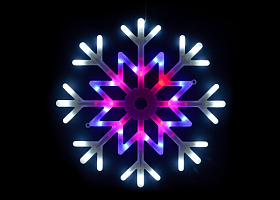  ULD-H4040-048/DTA MULTI IP20 SNOWFLAKE Фигура светодиодная "Снежинка", 40х40см. Подвесная. 48 светодиодов. Красный, синий, белый свет. Провод прозрачн
