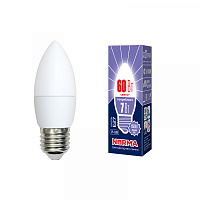  LED-C37-7W/DW/E27/FR/NR Лампа светодиодная. Форма "свеча", матовая. Серия Norma. Дневной белый свет (6500K). Картон. ТМ Volpe
