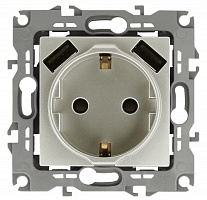  12-4109-15 ЭРА Розетка 2P+E 16A-250В, штор. с 2xUSB 5В-3А, Эра12, перламутр (10/100/2000)