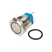  Кнопка антивандальная Ø 22 12В(LED) Б/Фикс (5с) OFF-(ON)/ON-(OFF) подсв./зеленая REXANT