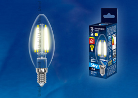  LED-C35-6W/WW/E14/CL PLS02WH Лампа светодиодная. Форма "свеча", прозрачная колба. Материал корпуса пластик. Цвет свечения теплый белый. Серия Sky. Упа