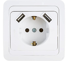  Розетка одинарная с заземлением CLASSICO с двумя USB белая 2047 IN HOME