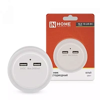  Ночник светодиодный NLE 10-LW-DC белый 2хUSB разъема с датчиком освещения 230В IN HOME