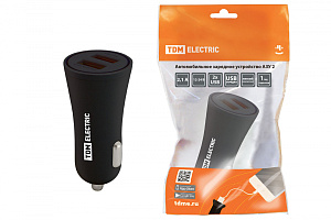  Автомобильное зарядное устройство, АЗУ 2, 2,1 А, 2 USB, черный, TDM
