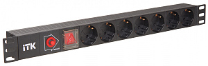  ITK PDU 7 розеток нем. стандарт, с LED выключателем,1U, без шнура, вх. C14, алюминиевый профиль