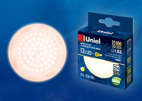  LED-GX53-13W/WW/GX53/FR PLZ01WH Лампа светодиодная, матовая. Теплый белый свет (3000K). Картон. ТМ Uniel