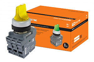  Переключатель на 2 положения с фиксацией M2SS1-21Y короткая ручка(LED) d22мм/220B 1з+1р желтый TDM