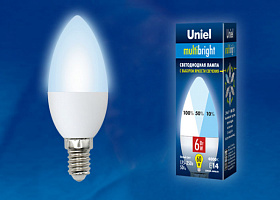  LED-C37-6W/NW/E14/FR/MB PLM11WH Лампа светодиодная. Форма «свеча», матовая. Серия Multibright. Белый свет (4000K). 100-50-10. Картон. ТМ Uniel.
