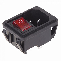  Выключатель клавишный 250V 10А (4с) ON-OFF красный с подсветкой и штекером C14 3PIN  REXANT