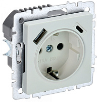  BRITE Розетка 1-местная с заземлением с защитными шторками 16А с USB A+C 18Вт РЮш11-1-БрЖ жемчуг IEK