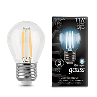  Лампа Gauss Filament Шар 11W 830lm 4100К Е27 LED 1/10/50