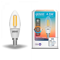  Лампа Gauss Smart Home Filament С35 4,5W 495lm 2000-6500К E14 изм.цвет.темп.+дим. LED 1/10/40