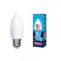  LED-C37-9W/NW/E27/FR/NR Лампа светодиодная. Форма "свеча", матовая. Серия Norma. Белый свет (4000K). Картон. ТМ Volpe