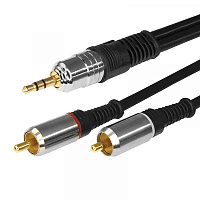  Шнур Стерео 3,5мм - 2 RCA, 5м, Gold-металл REXANT