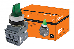  Переключатель на 2 положения с фиксацией M2SS1-21G короткая ручка(LED) d22мм/220B 1з+1р зеленый TDM