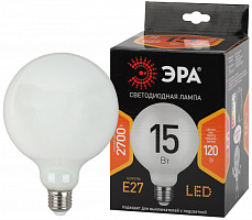  Лампочка светодиодная ЭРА F-LED G125-15w-827-E27 OPAL E27 / Е27 15Вт филамент шар матовый теплый белый свет