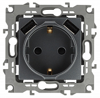  12-4109-12 ЭРА Розетка 2P+E 16A-250В, штор. с 2xUSB 5В-3А, Эра12, графит (10/100/2000)