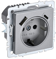  BRITE Розетка 1-местная с заземлением с защитными шторками 16А с USB A+C 18Вт РЮш11-1-БрА алюминий IEK