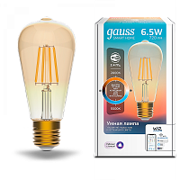  Лампа Gauss Smart Home Filament ST64 6,5W 720lm 2000-5500К E27 изм.цвет.темпр.+дим. LED 1/10/40